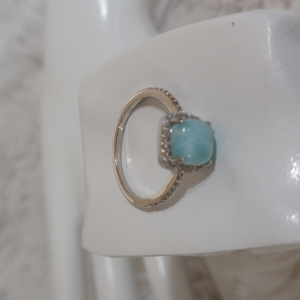 Colleen Lopez Larimar Turquoise Sterling Silver Ring NEW Size 9